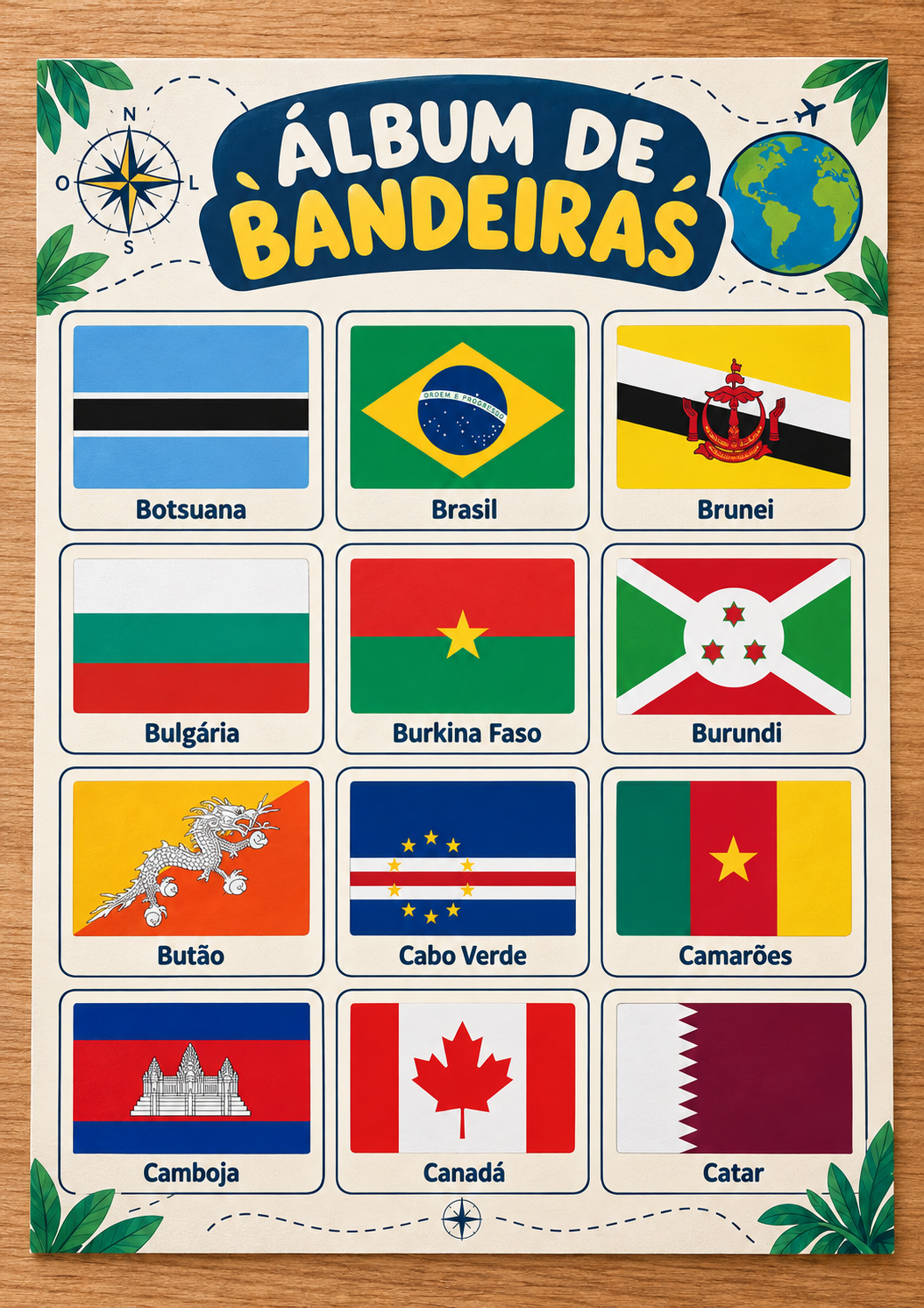 Página do Álbum de Bandeiras com bandeiras de países em ordem alfabética