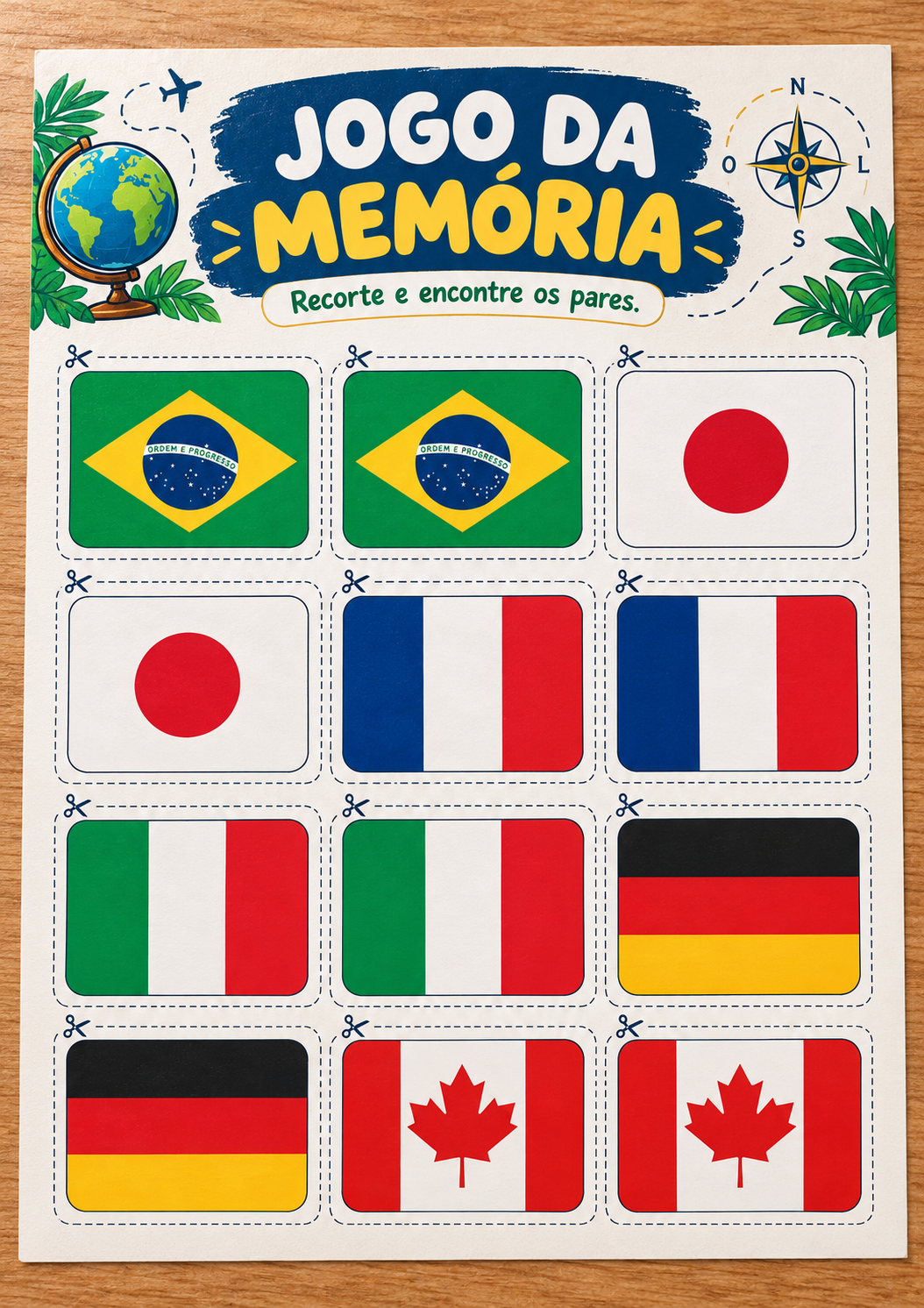 Jogo da memória de bandeiras para recortar